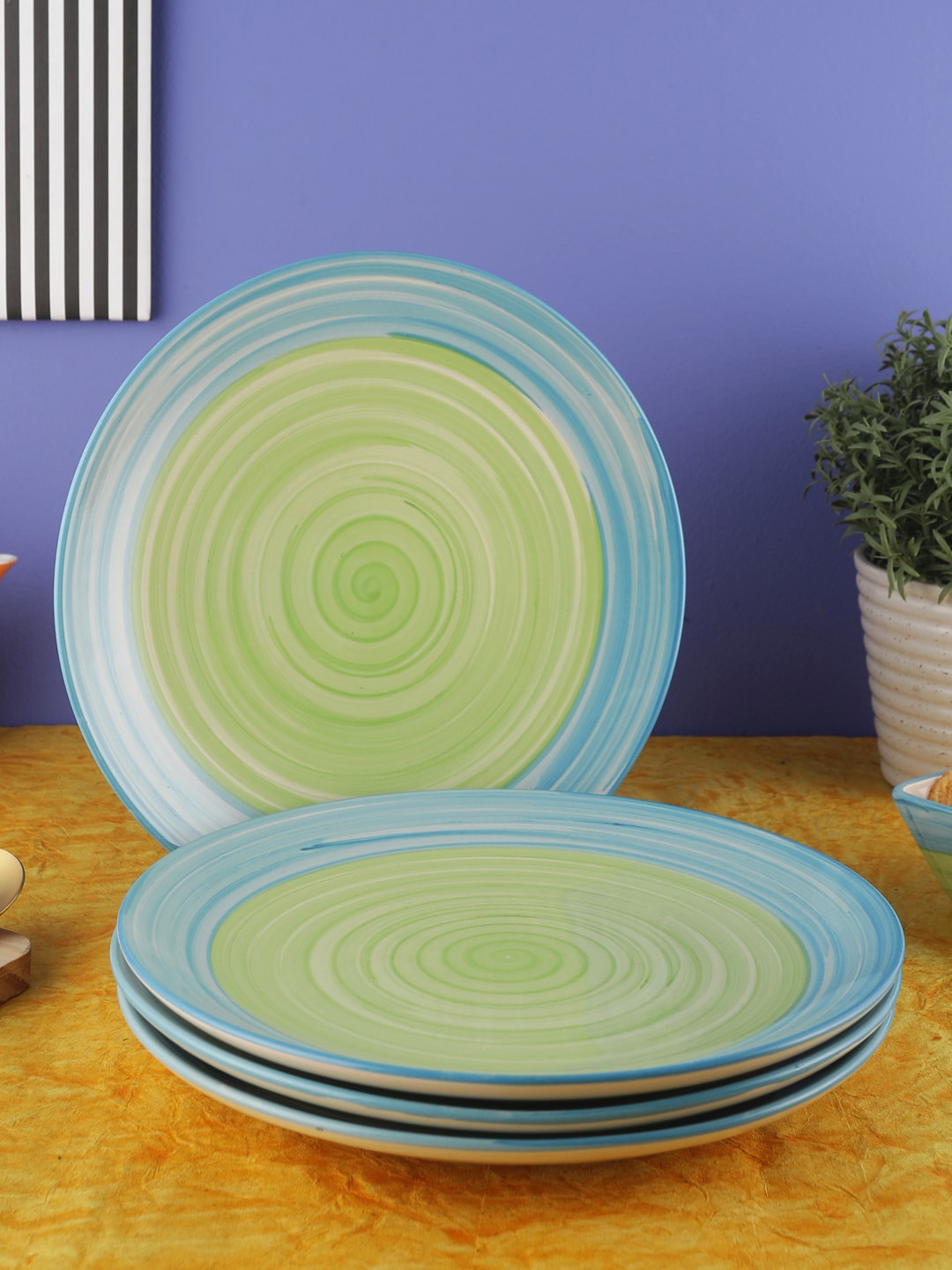

VarEesha Green & Blue 4-Pieces Colourblocked Ceramic Plates Set