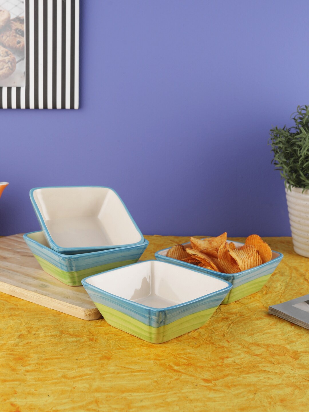 

VarEesha Green & Blue 4-Pieces Printed Ceramic Bowls Set