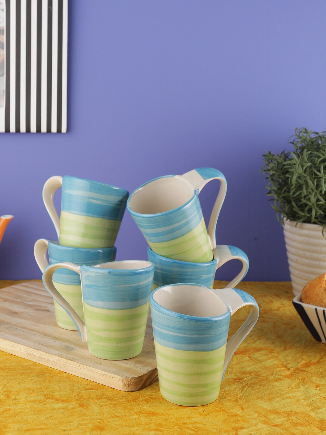 

VarEesha Green & Blue 6-Pieces Solid Ceramic Mugs Set
