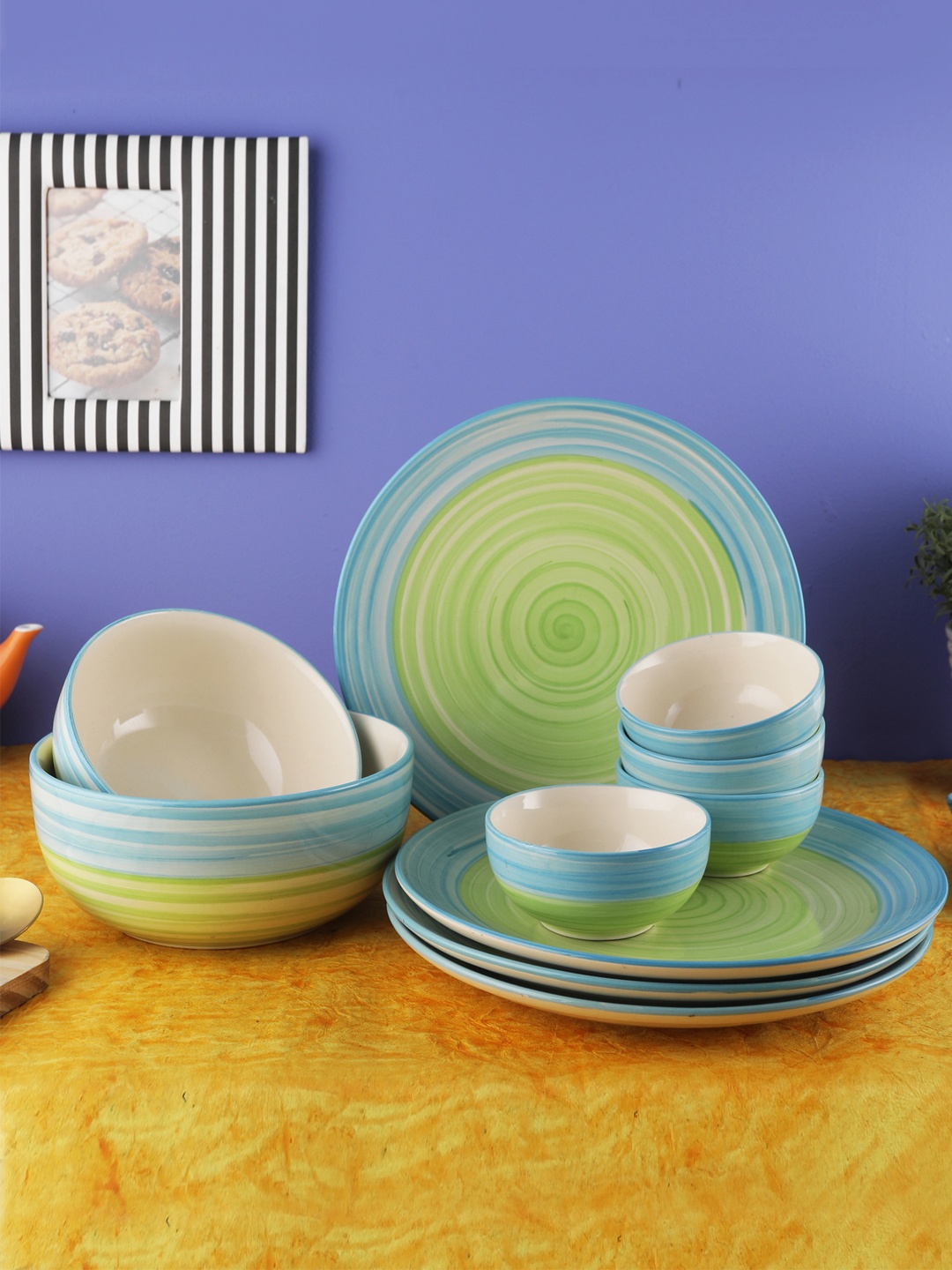 

VarEesha Green & Blue 10-Pieces Solid Ceramic Dinner Set Set