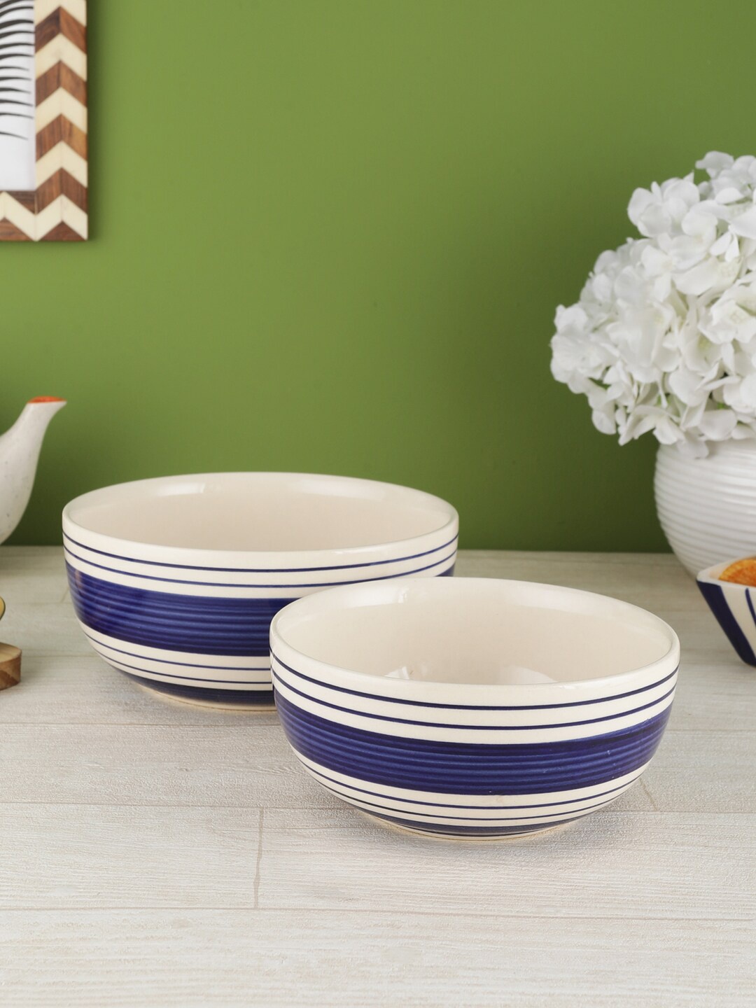 

VarEesha Navy Blue & White 2-Pieces Printed Ceramic Bowls Set