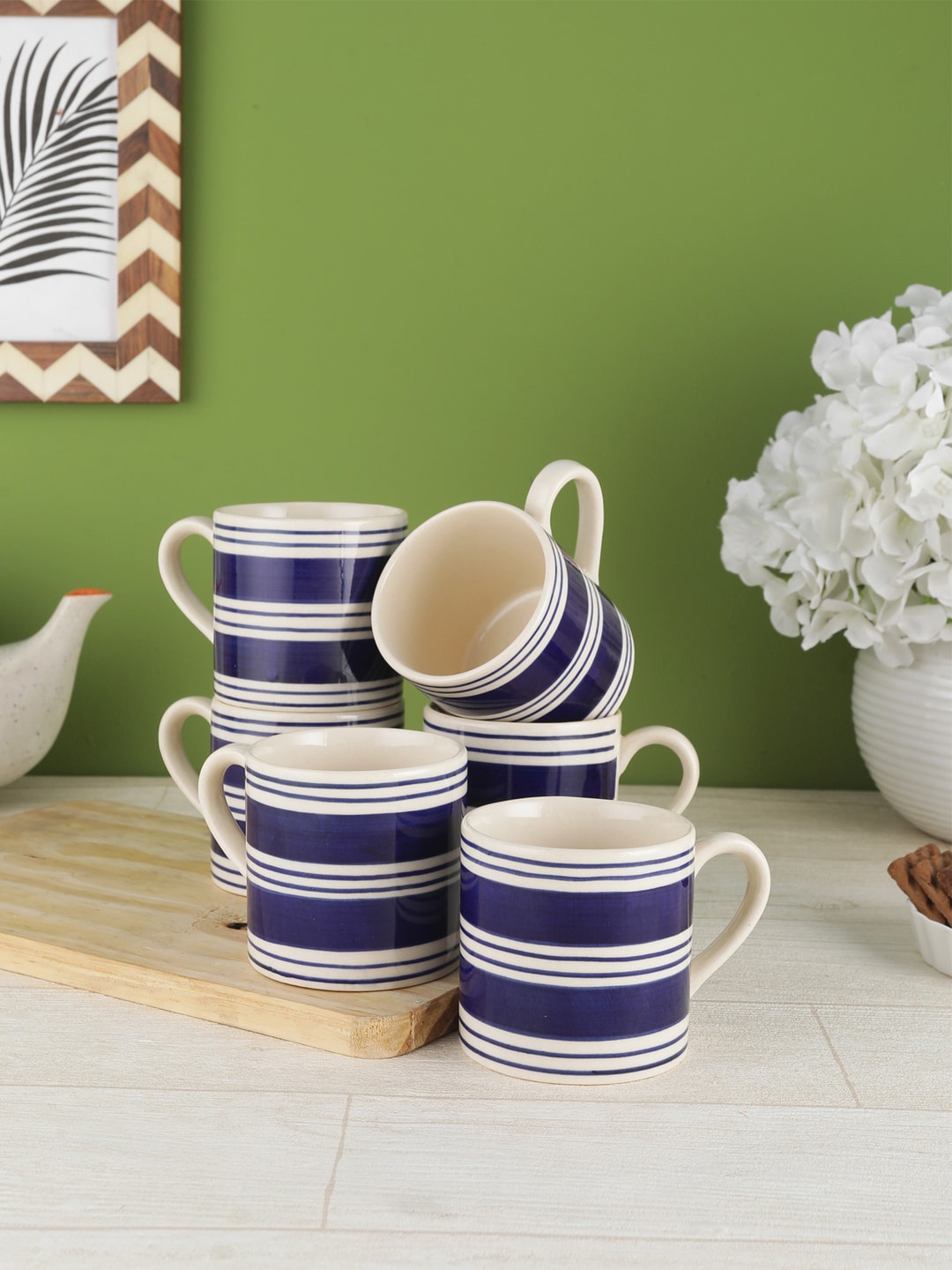 

VarEesha Blue & Off-White 6-Pieces Printed Ceramic Cups Set