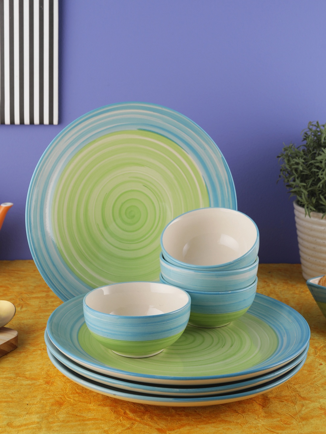 

VarEesha Green & Blue 8-Pieces Printed Ceramic Dinner Set Set