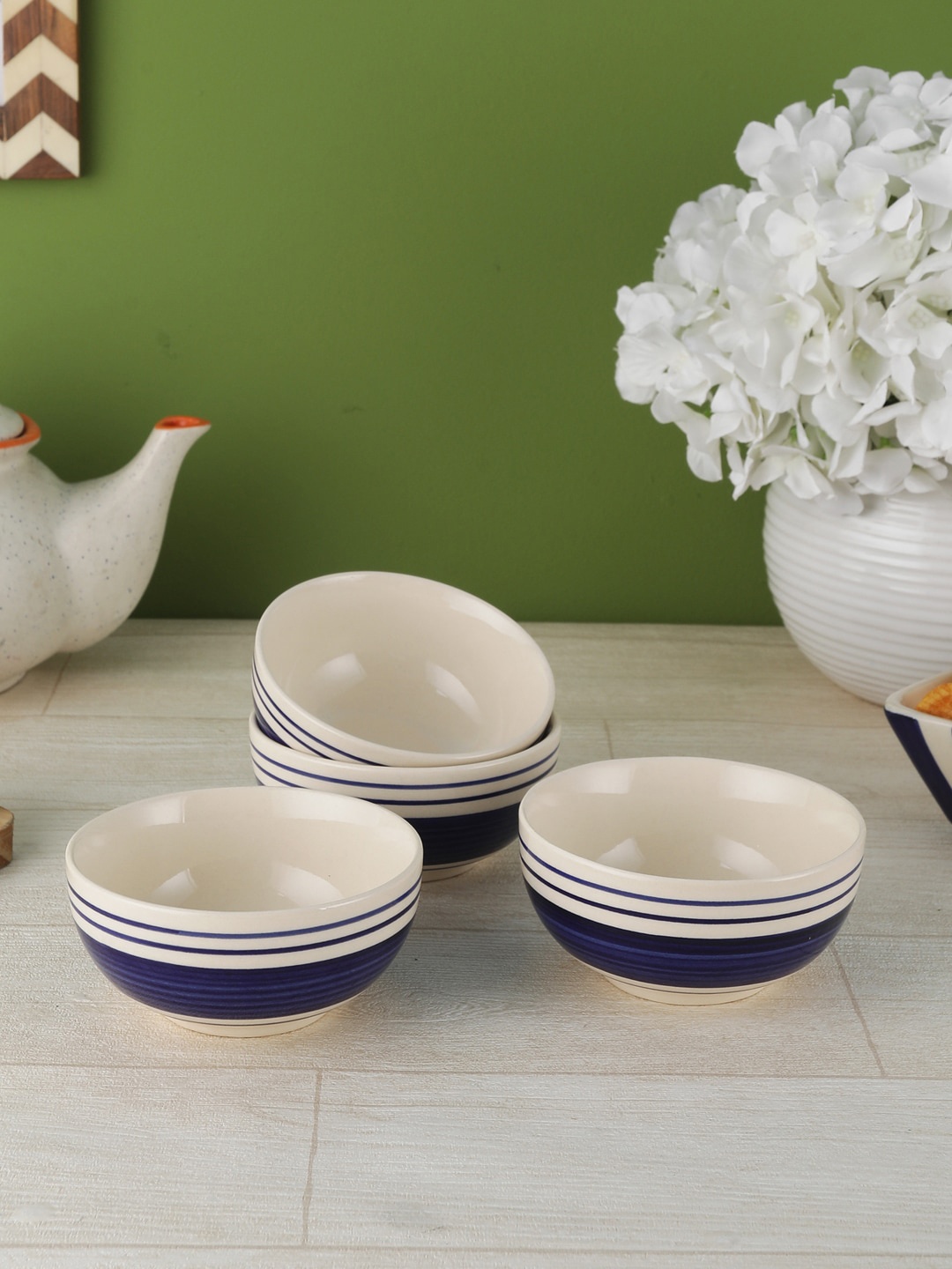 

VarEesha Blue 4-Pieces Printed Ceramic Bowls Set