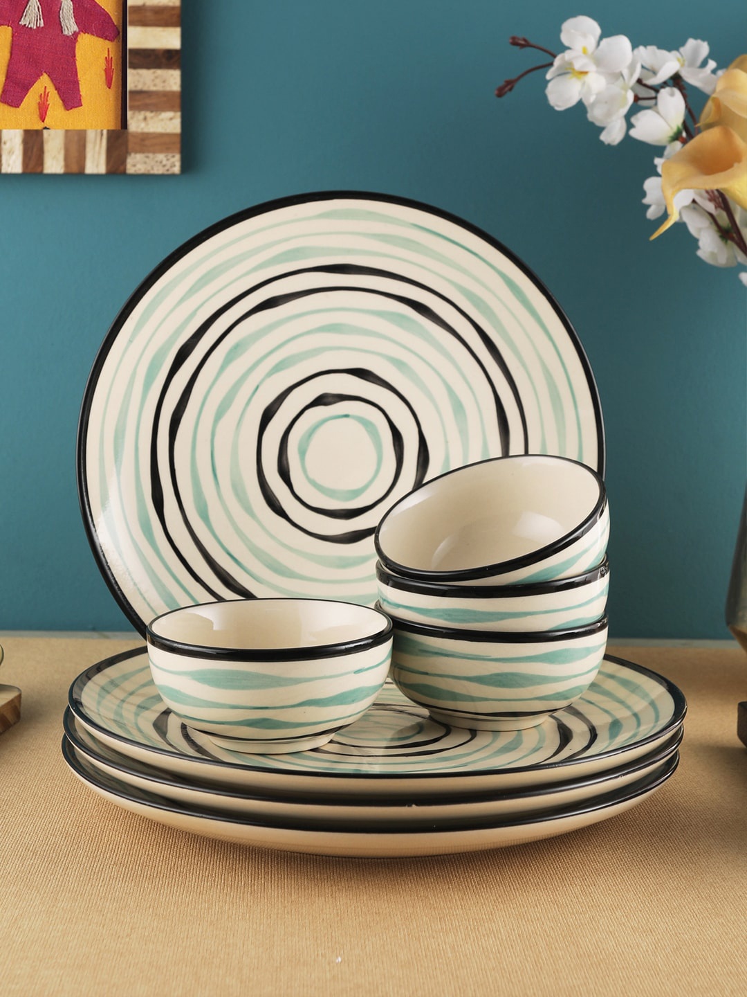

VarEesha Off-White & Black 8-Pieces Printed Ceramic Dinner Set