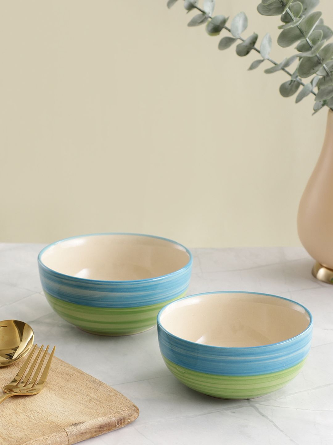 

VarEesha Green & Blue 2-Pieces Printed Ceramic Bowls Set