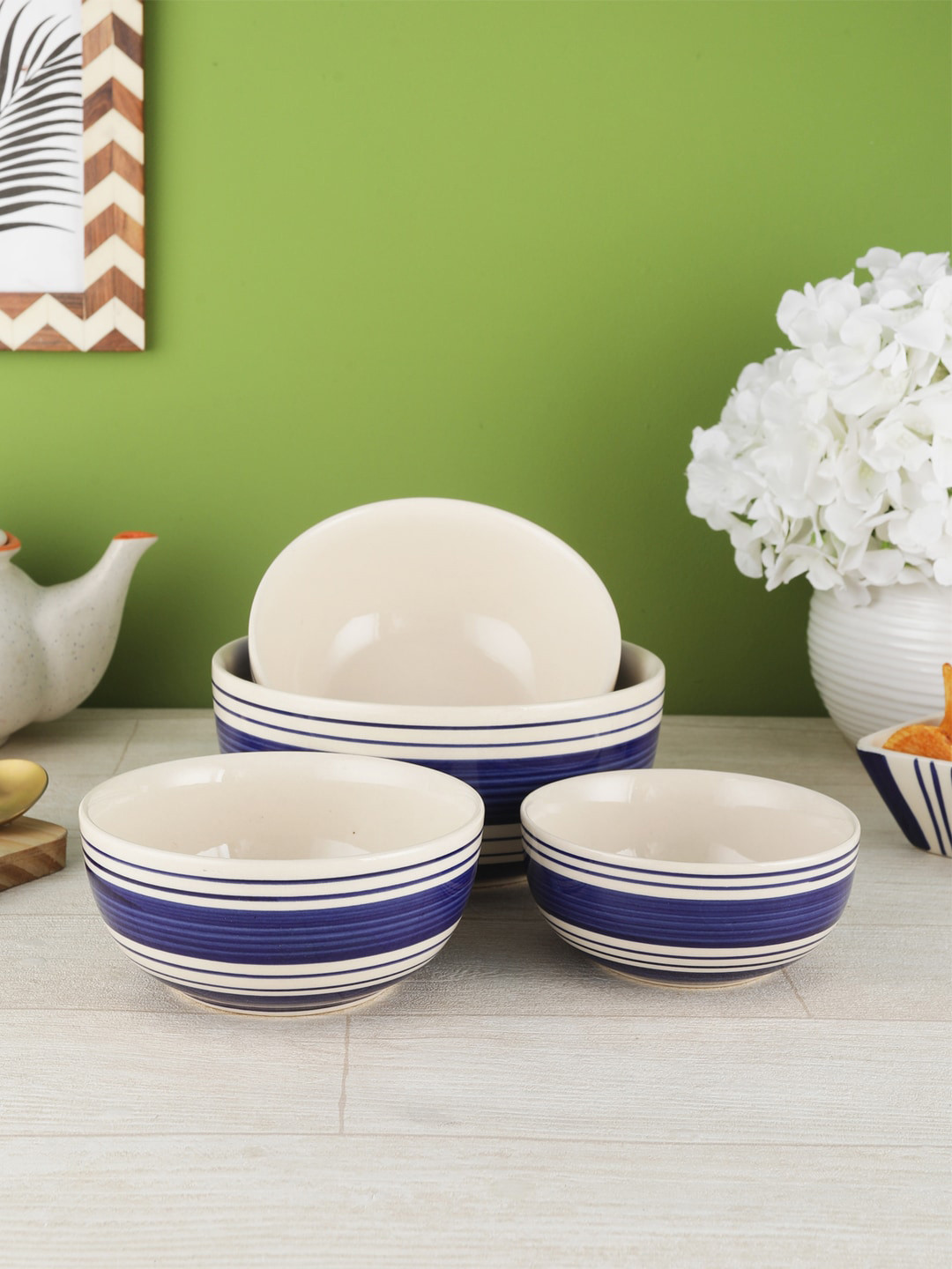 

VarEesha Blue 4-Pieces Printed Ceramic Serving Bowls Set