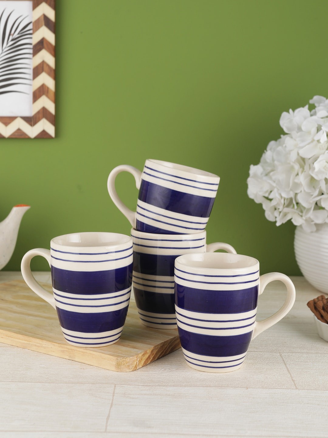 

VarEesha Blue & Off-White 4-Pieces Printed Ceramic Large Mugs Set