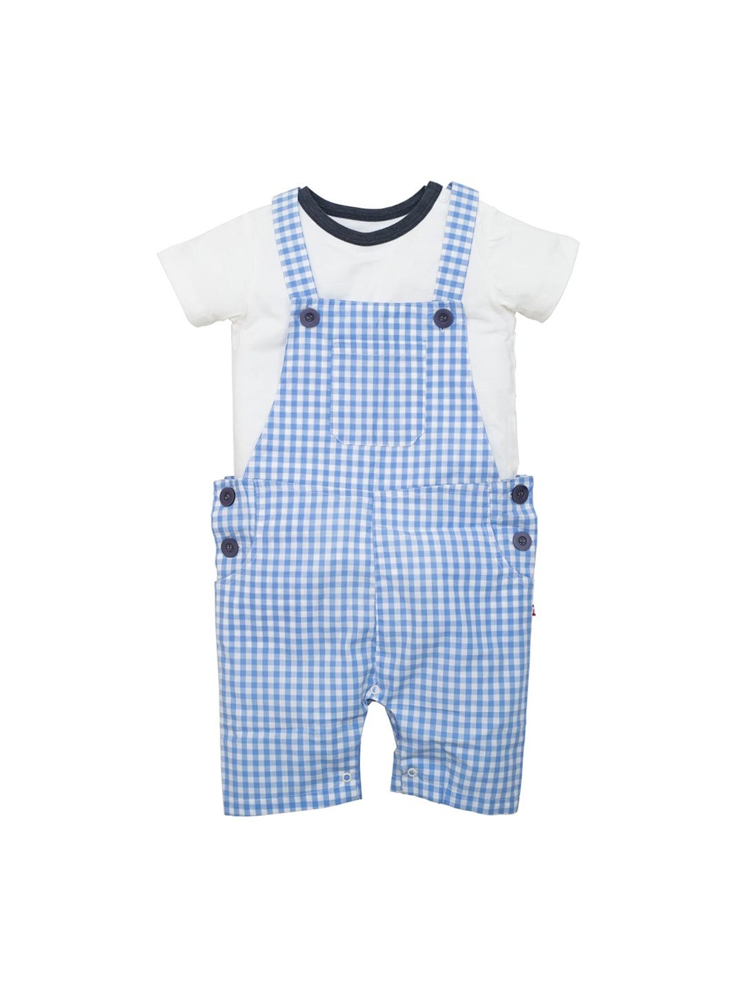

Nino Bambino Boys White & Blue Checked Organic Cotton T-shirt & Dungaree