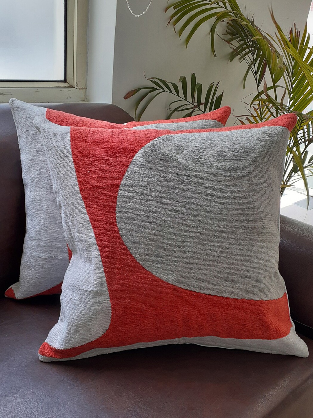 

AVI Living Set of 2 Orange & Grey Jacquard Square Cushion Covers