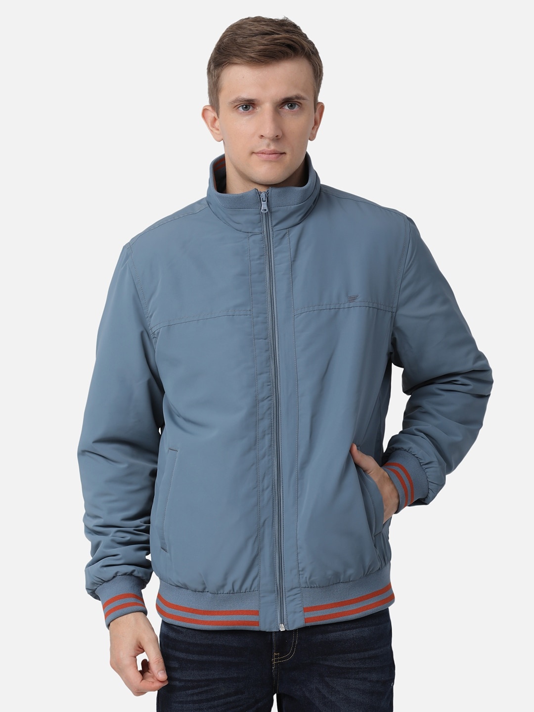 

t-base Men Blue Solid Bomber Jacket