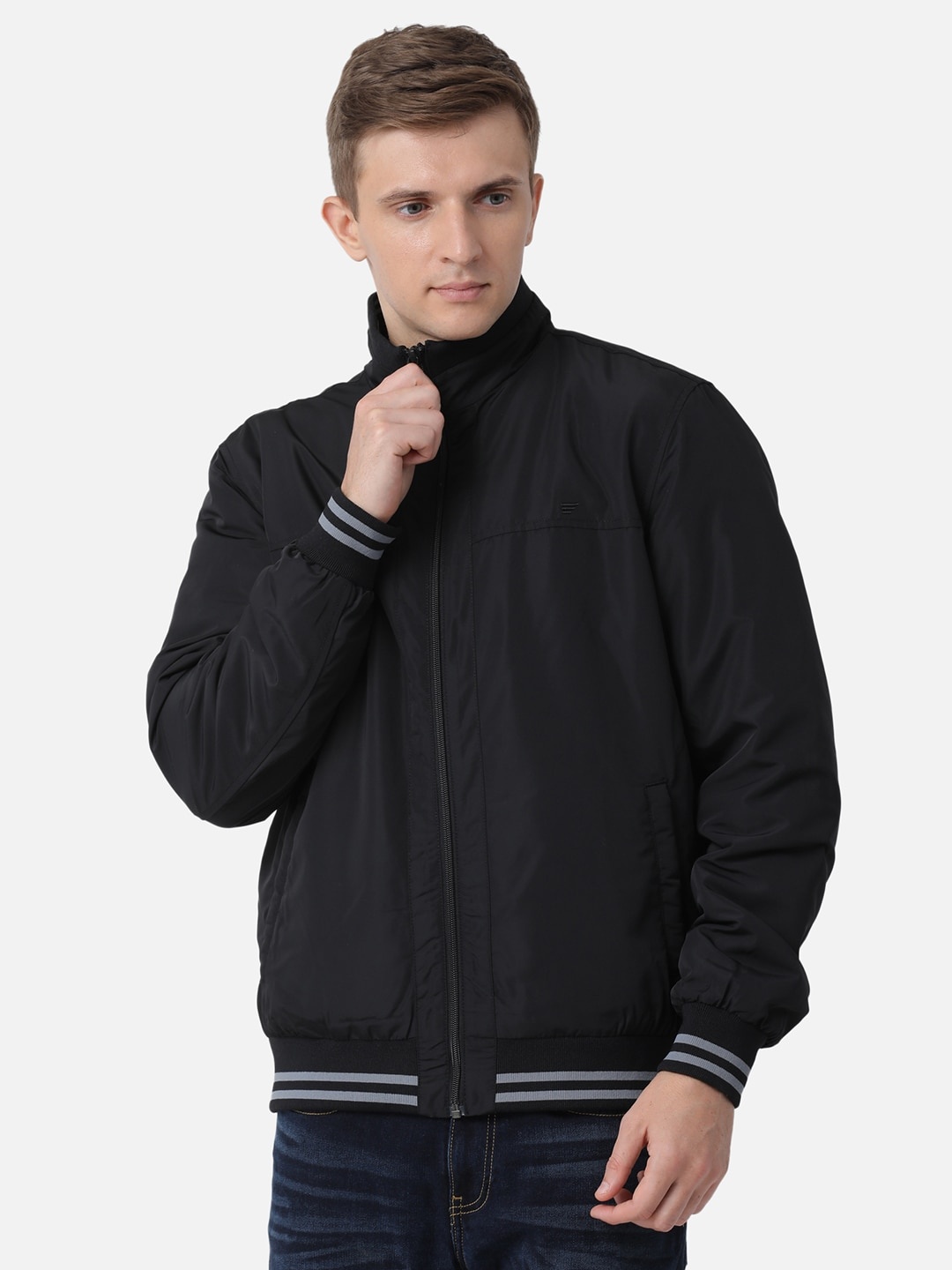 

t-base Men Black Solid Bomber Jacket