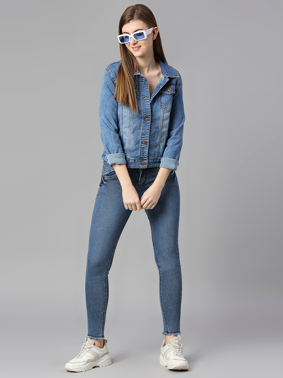 

High Star Women Blue Washed Stretchable Denim Jacket