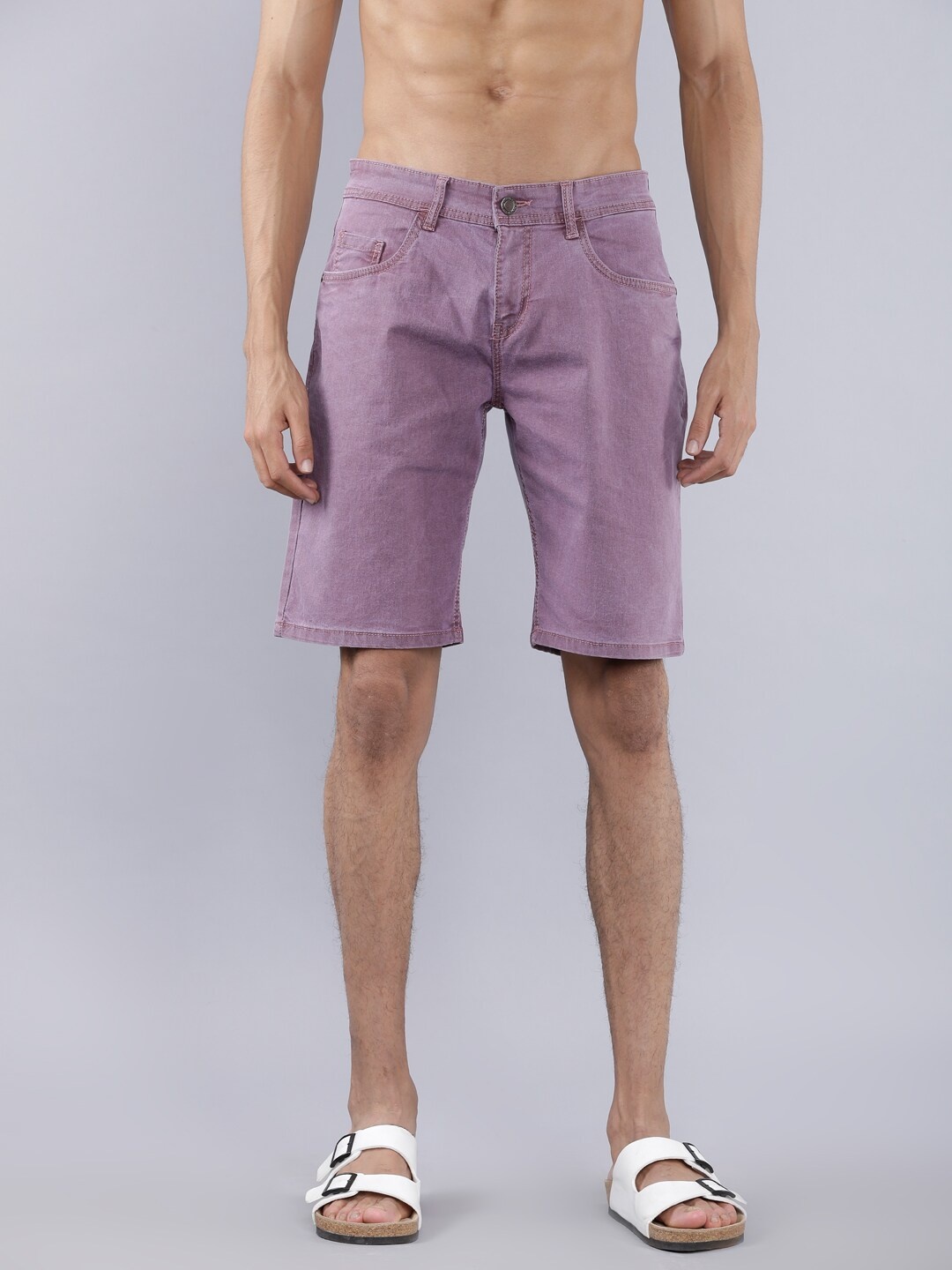 

HIGHLANDER Men Pink Solid Slim Fit Denim Shorts