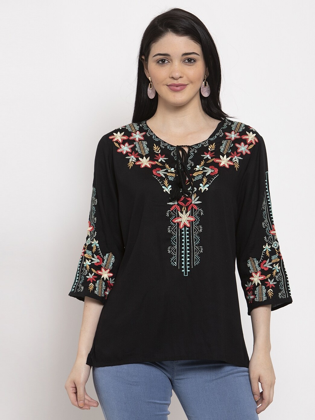 

Baani Creations Women Black & Blue Embroidered Top