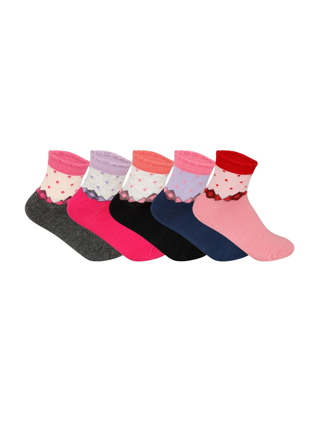 

Supersox Women Pack Of 5 Patterned Ankle-Length Socks, Pink