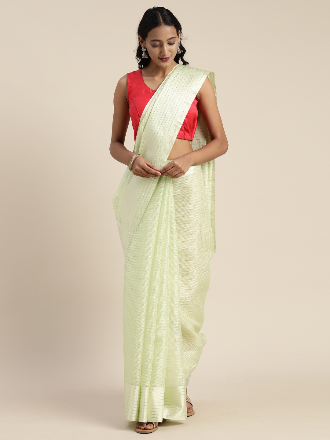 

Satrani Green Solid Poly Silk Saree