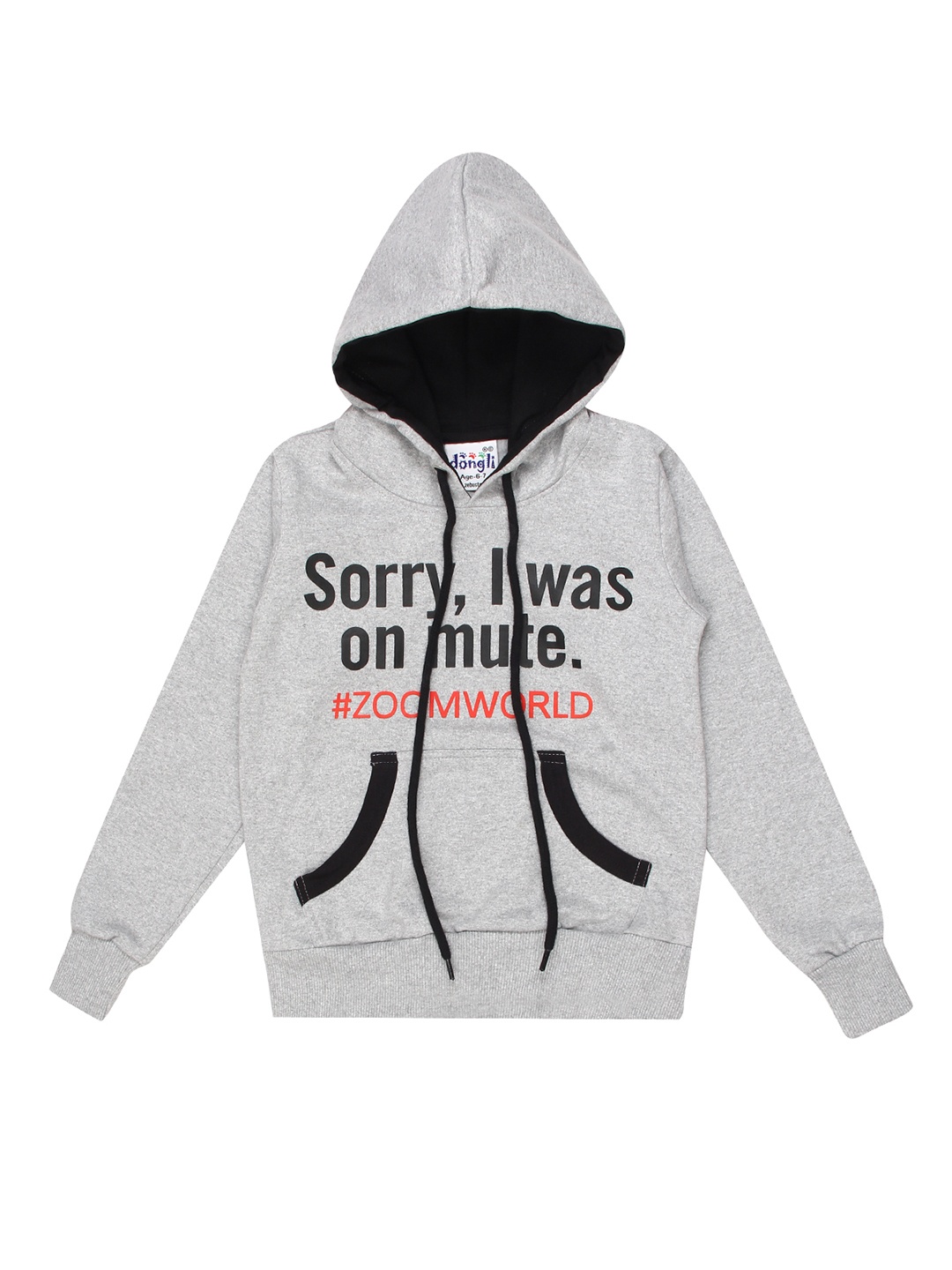 

dongli Boys Grey Melange & Black Printed Hooded Sweatshirt
