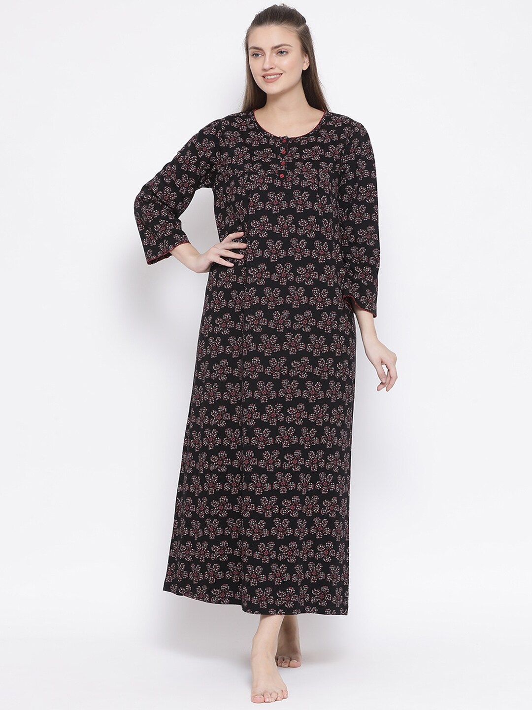 

Kanvin Black & Pink Floral Print Maxi Nightdress