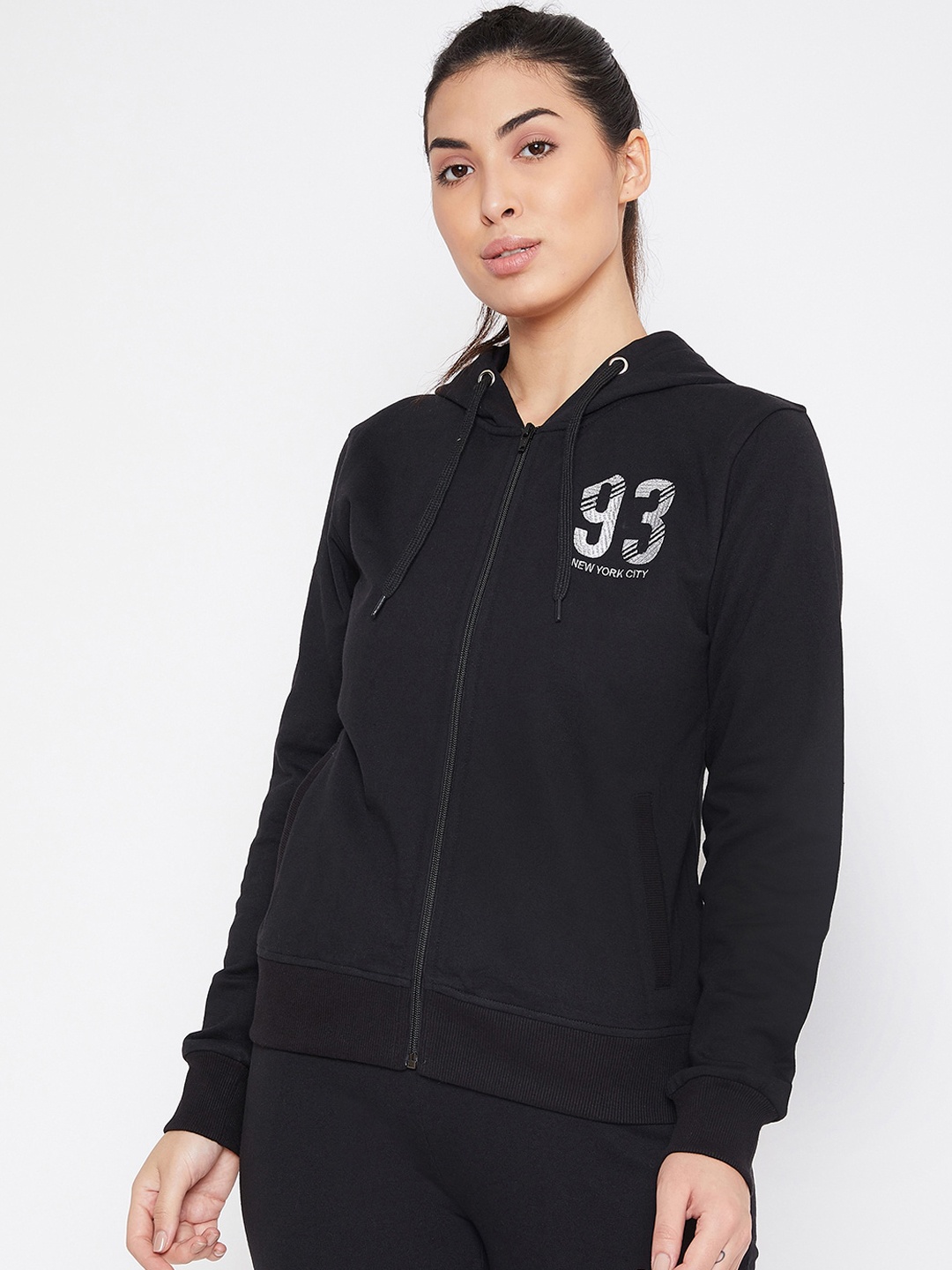 

PERFKT-U Women Black Solid Hooded Sweatshirt