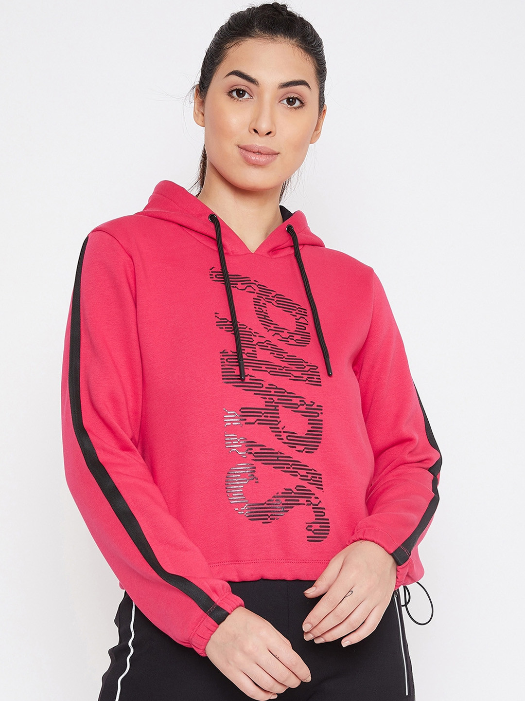 

PERFKT-U Women Pink Printed Hooded Sweatshirt