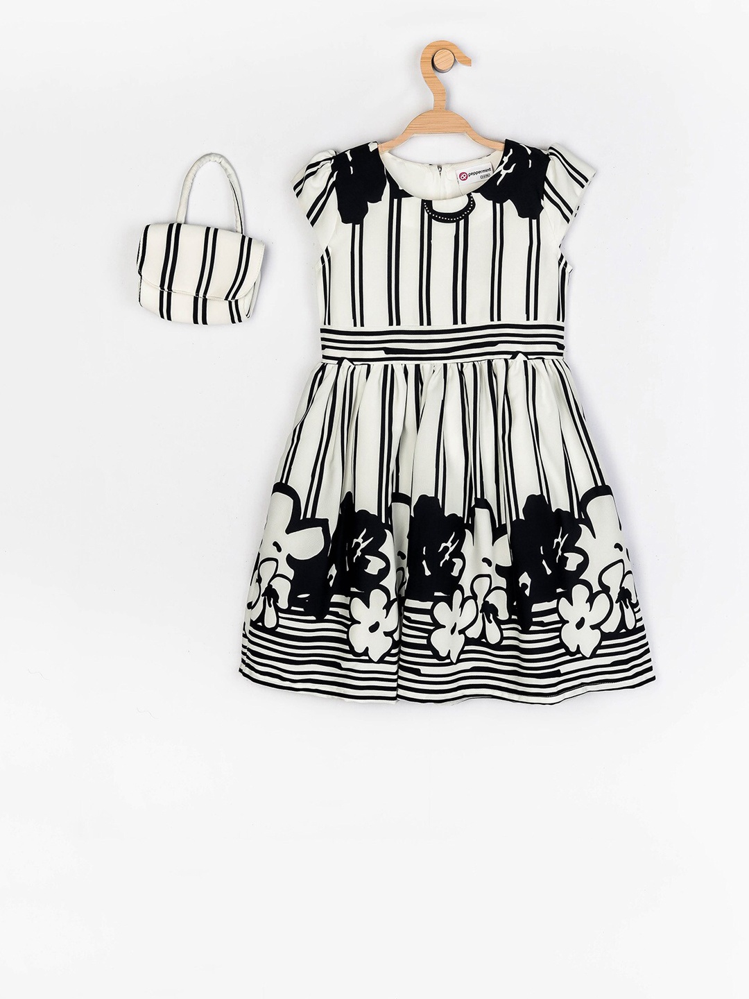 

Peppermint Girls Navy Blue Printed Fit and Flare Dress