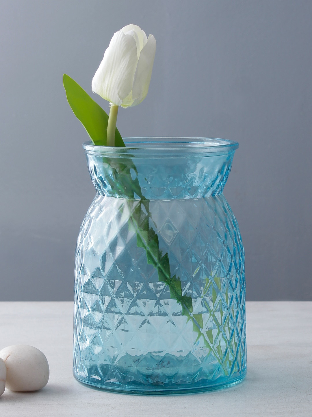 

TAYHAA Blue Textured Glass Flower Vase