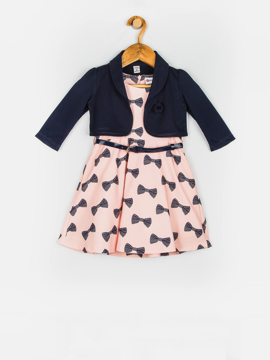 

Peppermint Girls Peach-Coloured Printed Fit and Flare Dress With Jacket