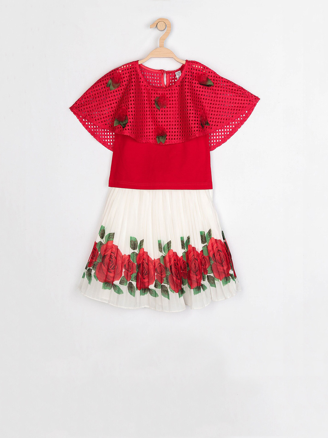 

Peppermint Girls Red & White Embellished Top with Skirt