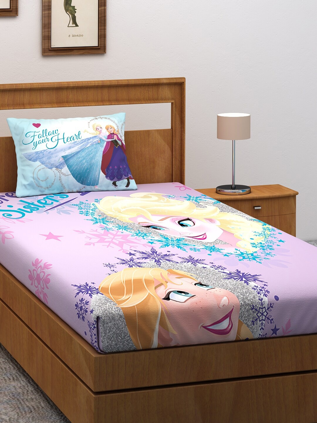 

Disney Purple & Pink Frozen Digital Printed 180 TC Cotton Bedsheet with 2 Pillow Covers