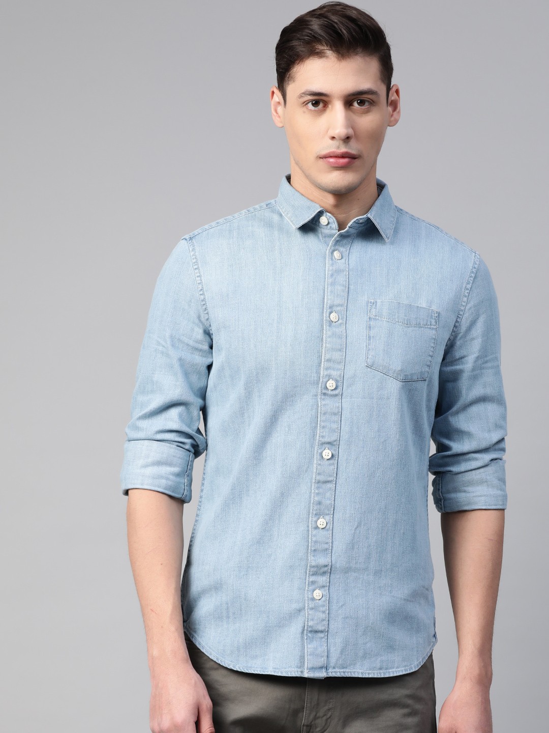 

Marks & Spencer Men Blue Regular Fit Faded Denim Casual Shirt