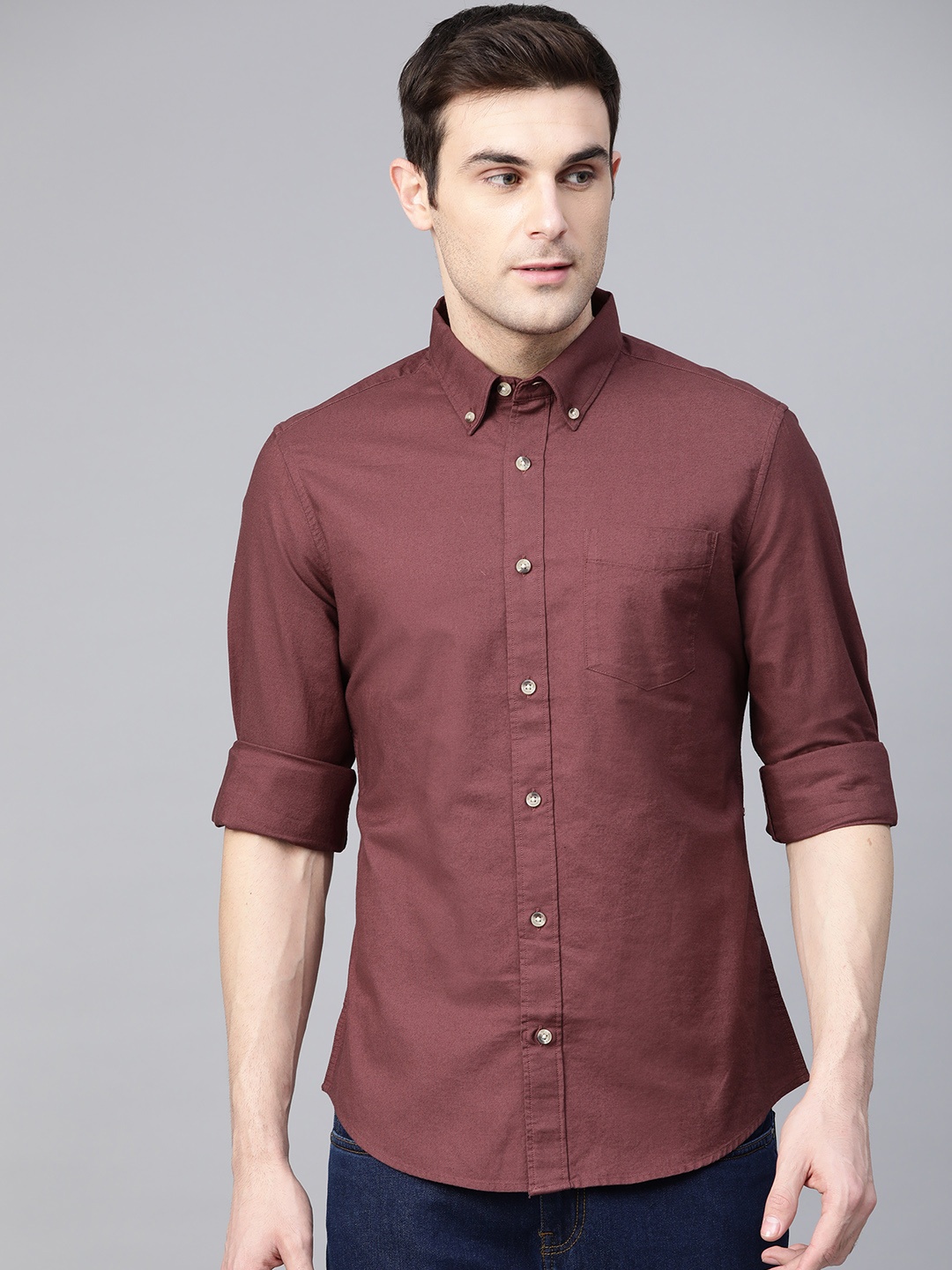 

Marks & Spencer Men Maroon Easy Iron Slim Fit Solid Casual Shirt