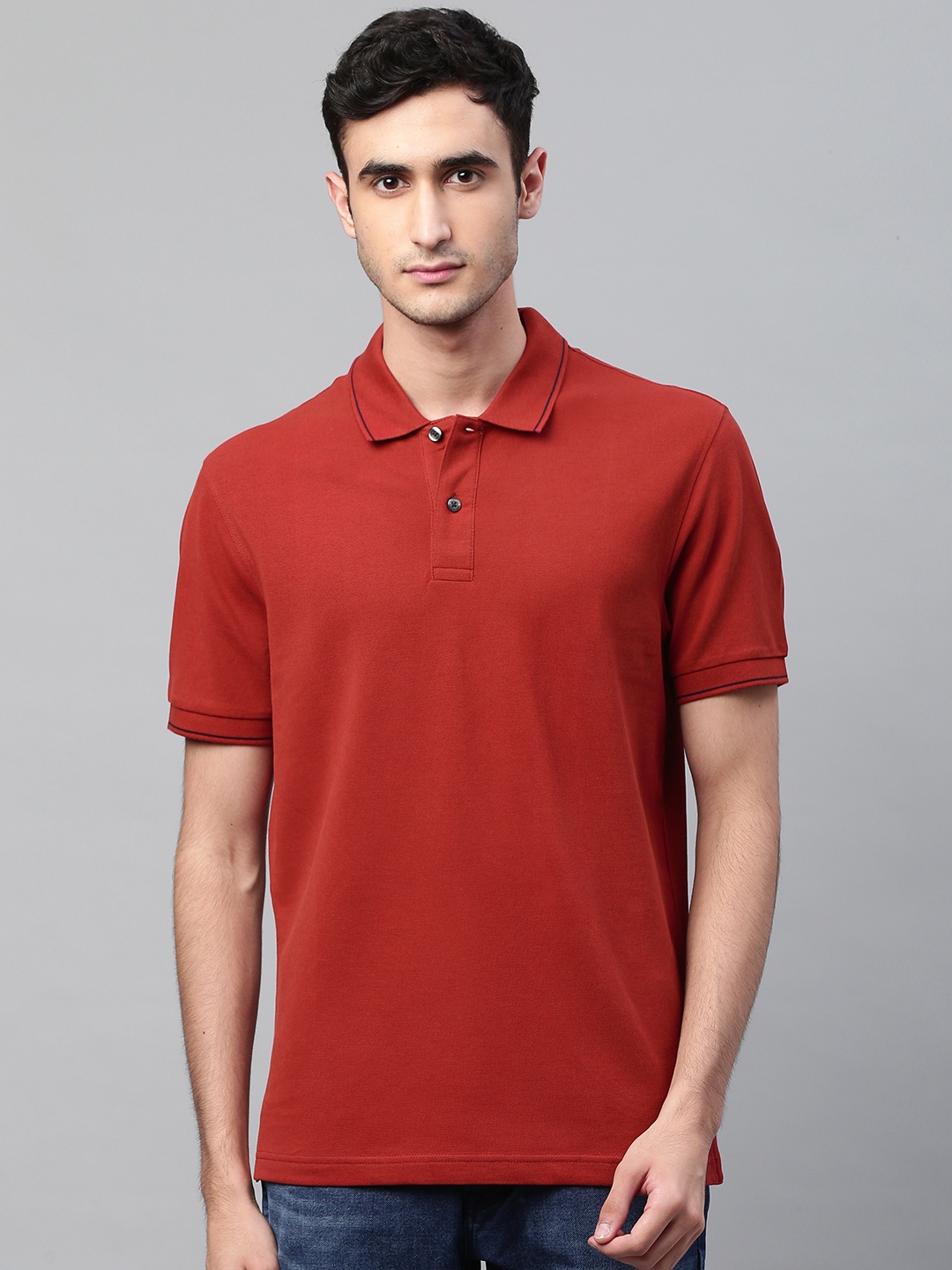 

Marks & Spencer Men Rust Red Solid Polo Collar T-shirt