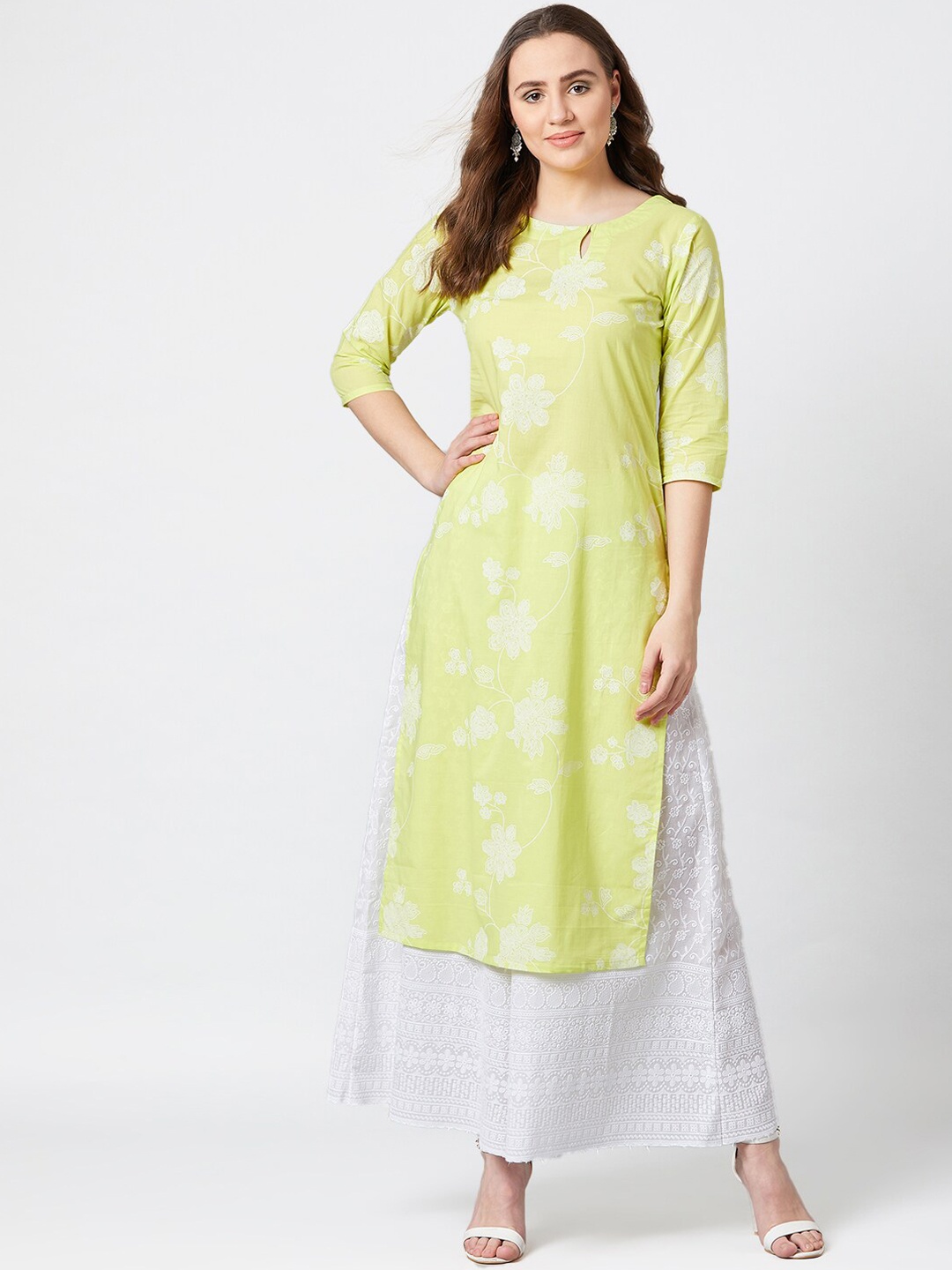 

PANIT Women Lime Green Printed Kurta with Palazzos