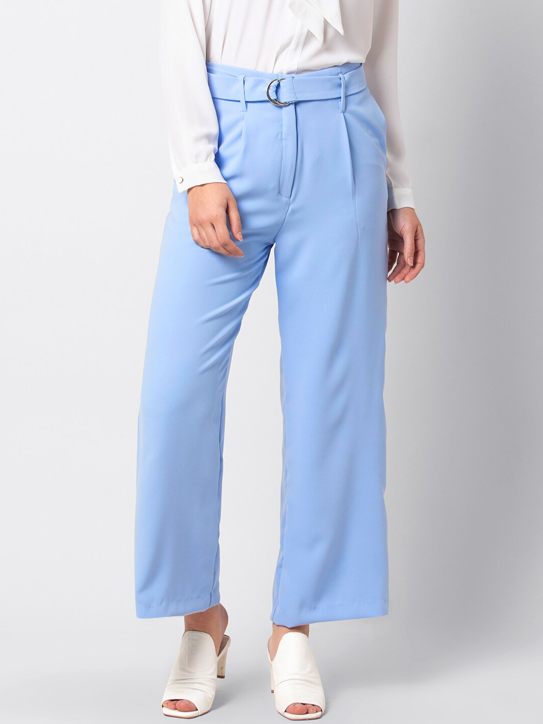 

FabAlley Women Blue Regular Fit Solid Regular Trousers