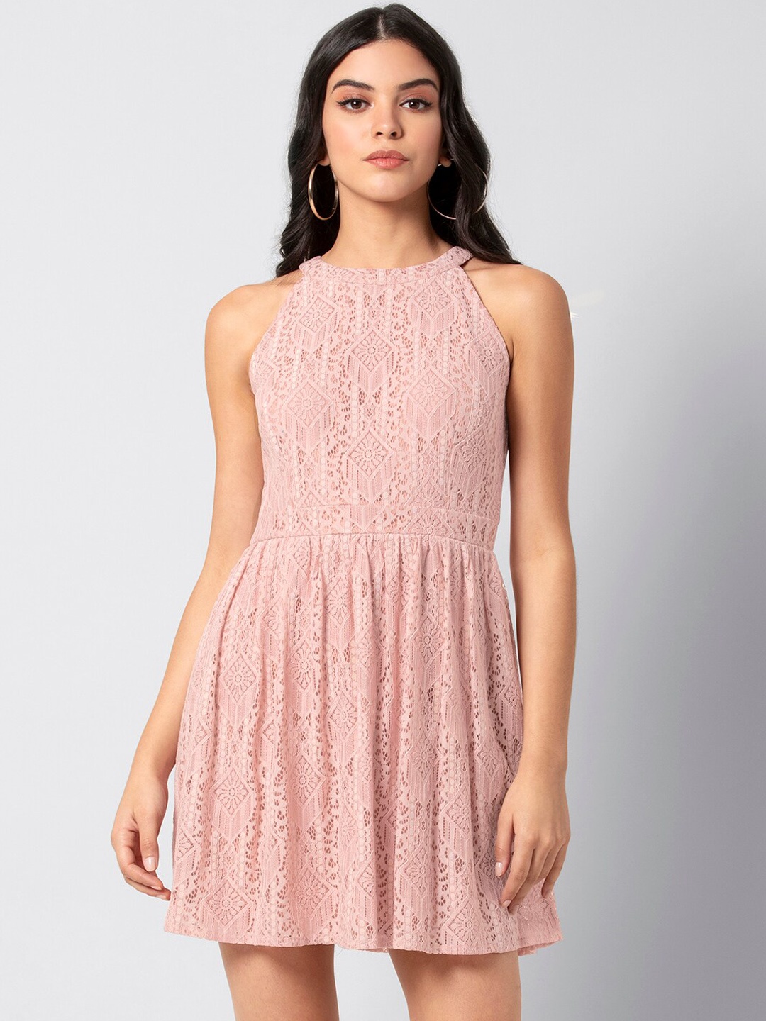 

FabAlley Women Pink Self Design Fit and Flare Dress
