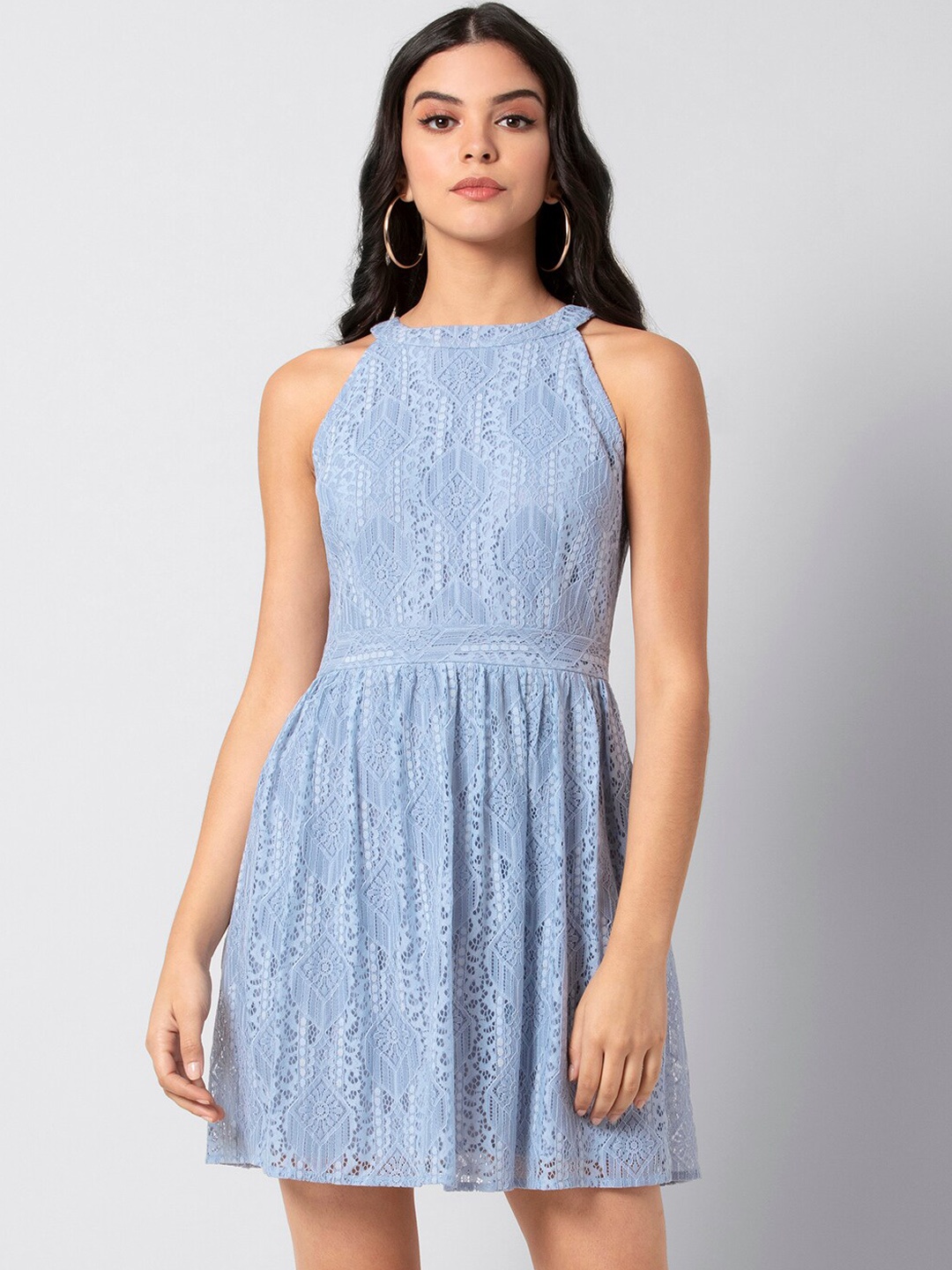 

FabAlley Women Blue Self Design A-Line Dress