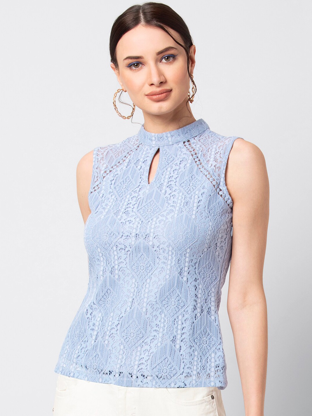 

FabAlley Women Blue Self Design Top