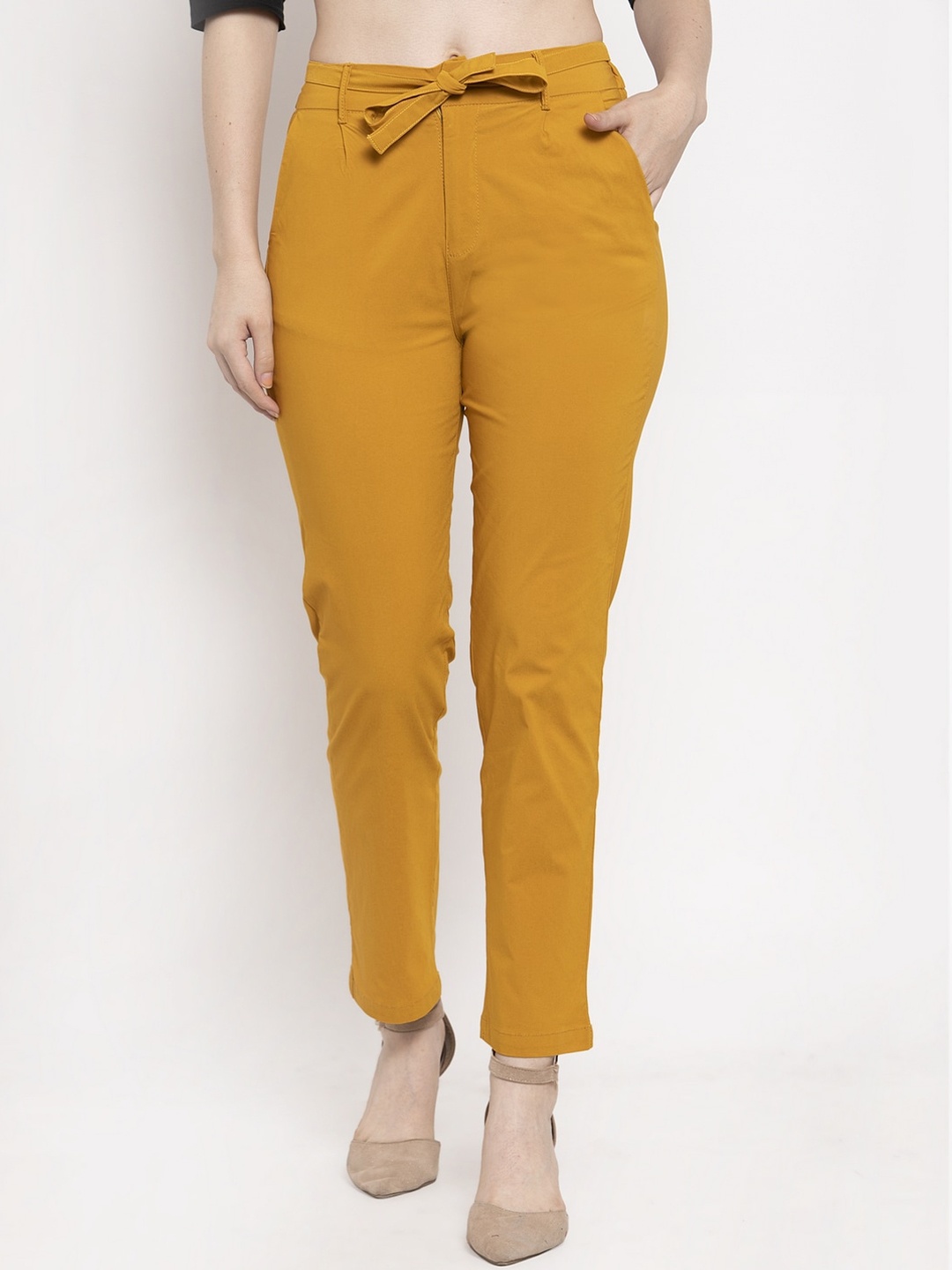 

Clora Creation Women Mustard Yellow Smart Straight Fit Solid Cigarette Trousers