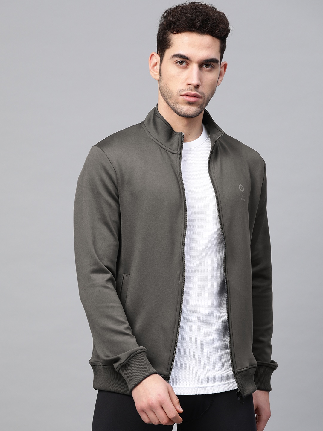 

Jack & Jones Men Charcoal Grey Solid Tampa Sporty Jacket