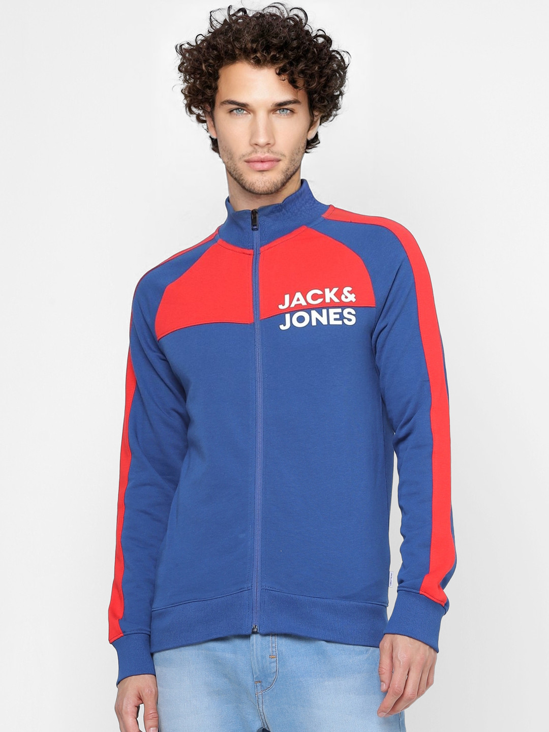 

Jack & Jones Men Blue & Red Colourblocked Sweatshirt