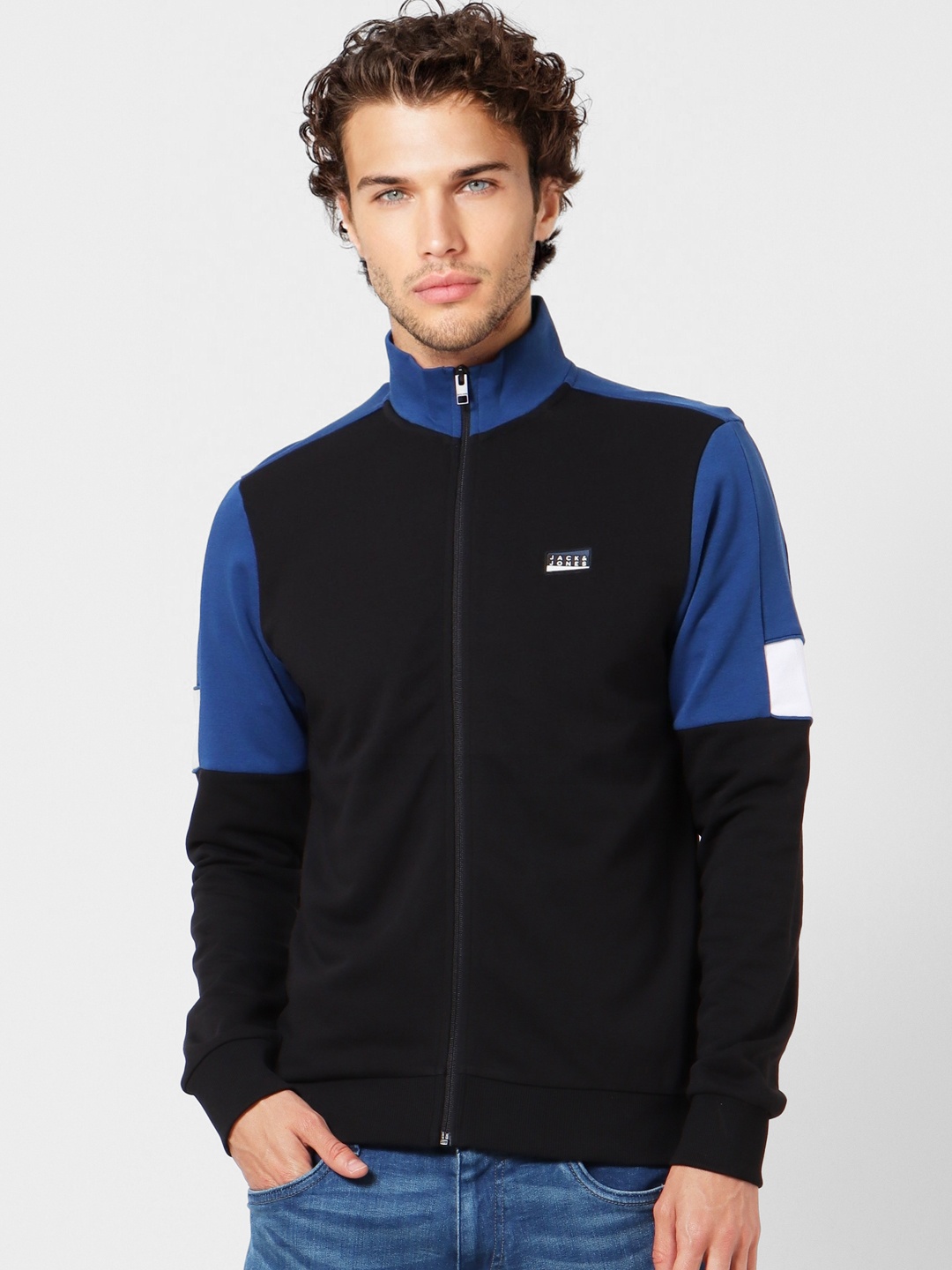 

Jack & Jones Men Black & Blue Solid Sweatshirt