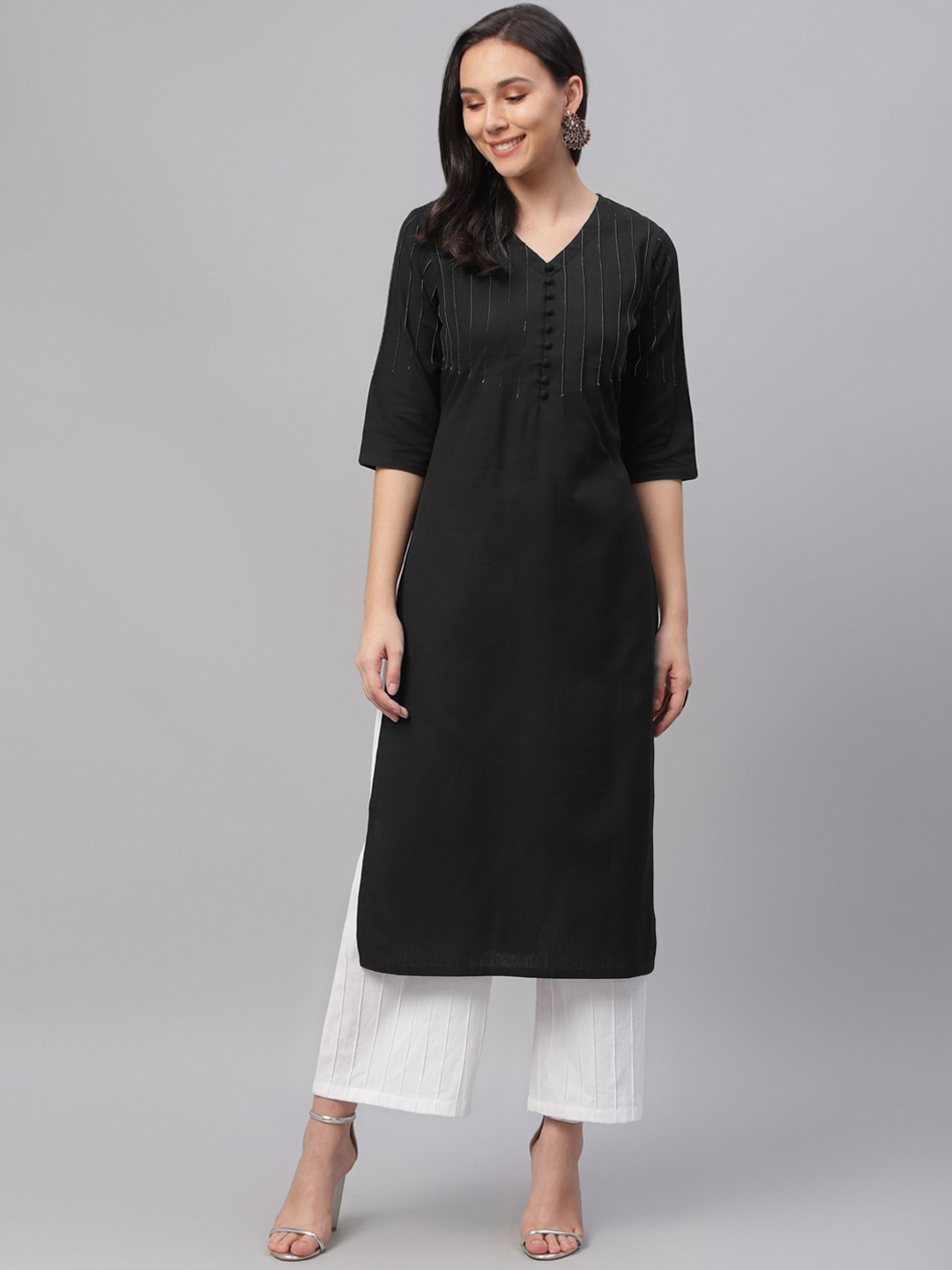 

Libas Women Black Embroidered Straight Kurta