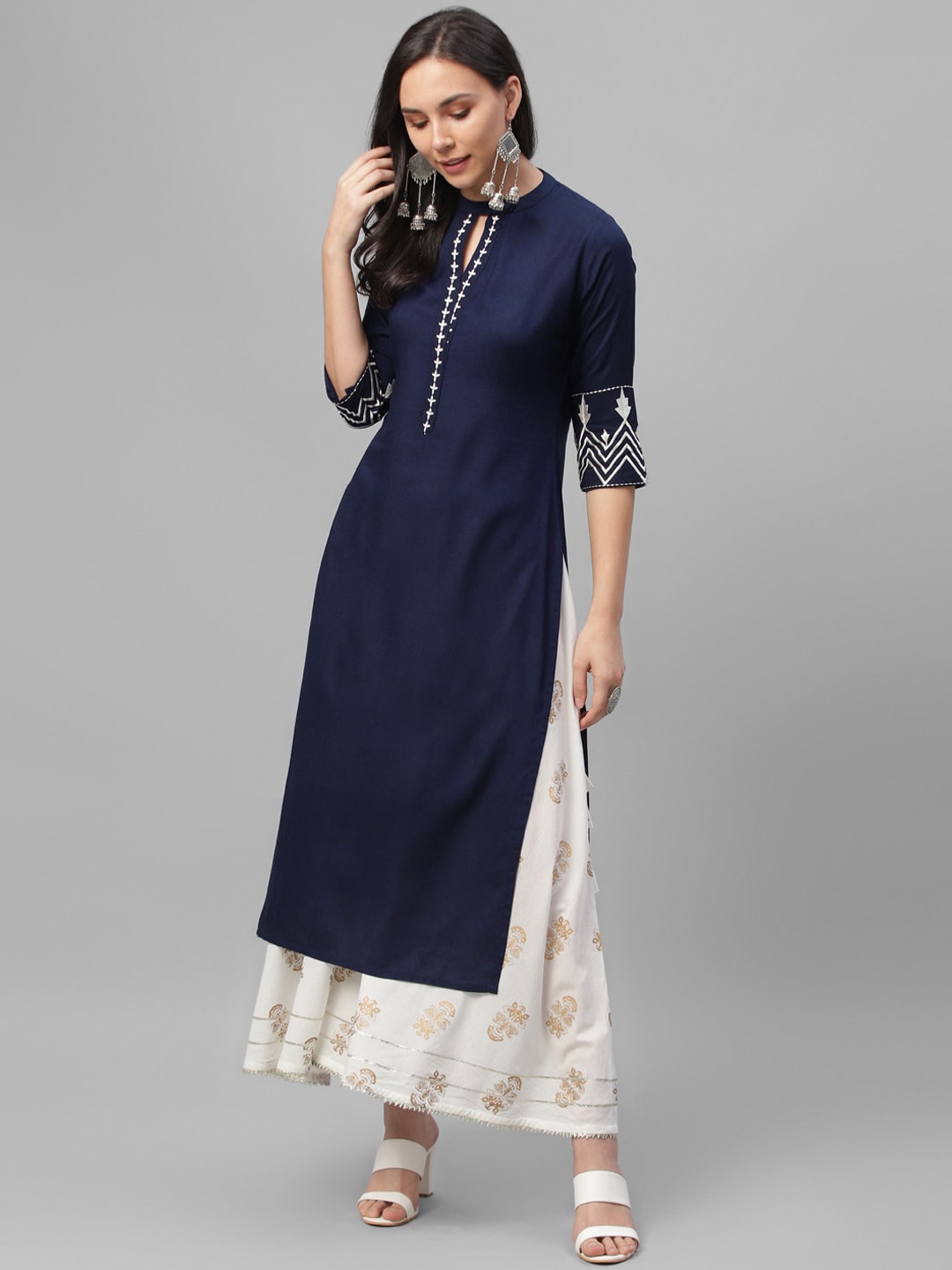 

Libas Women Blue Embroidered Straight Kurta