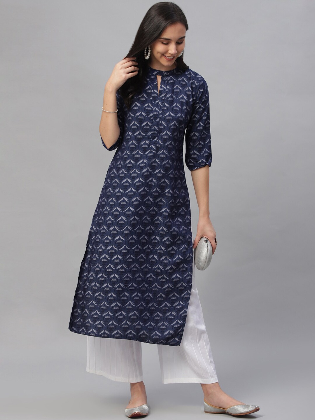 

Libas Women Navy Blue Printed Straight Kurta