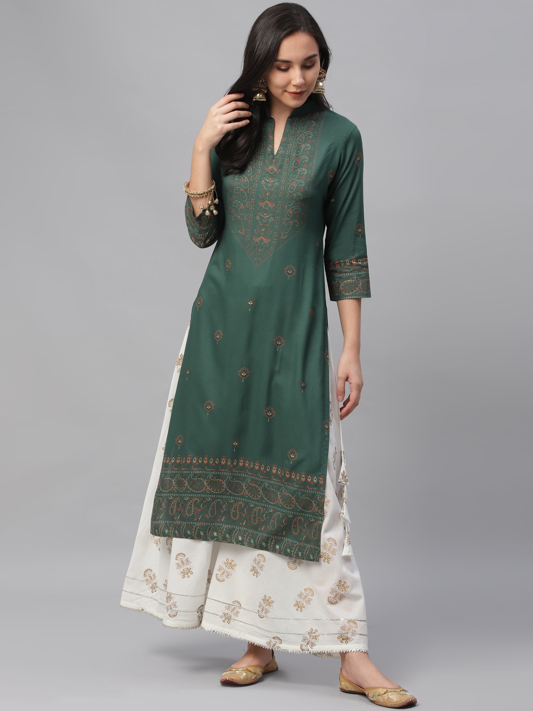 

Libas Women Green Printed Straight Kurta