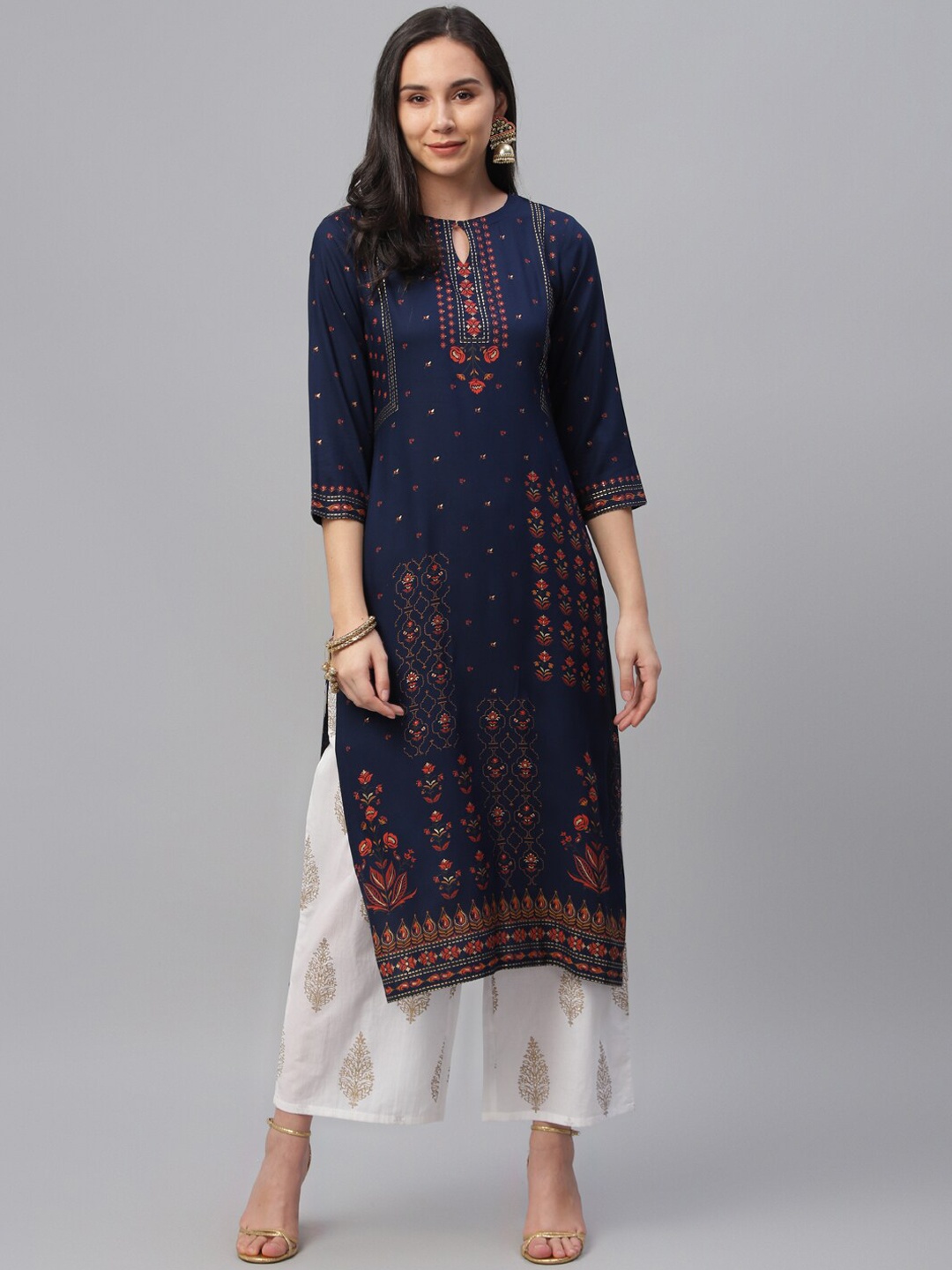 

Libas Women Blue & Brown Printed Straight Kurta