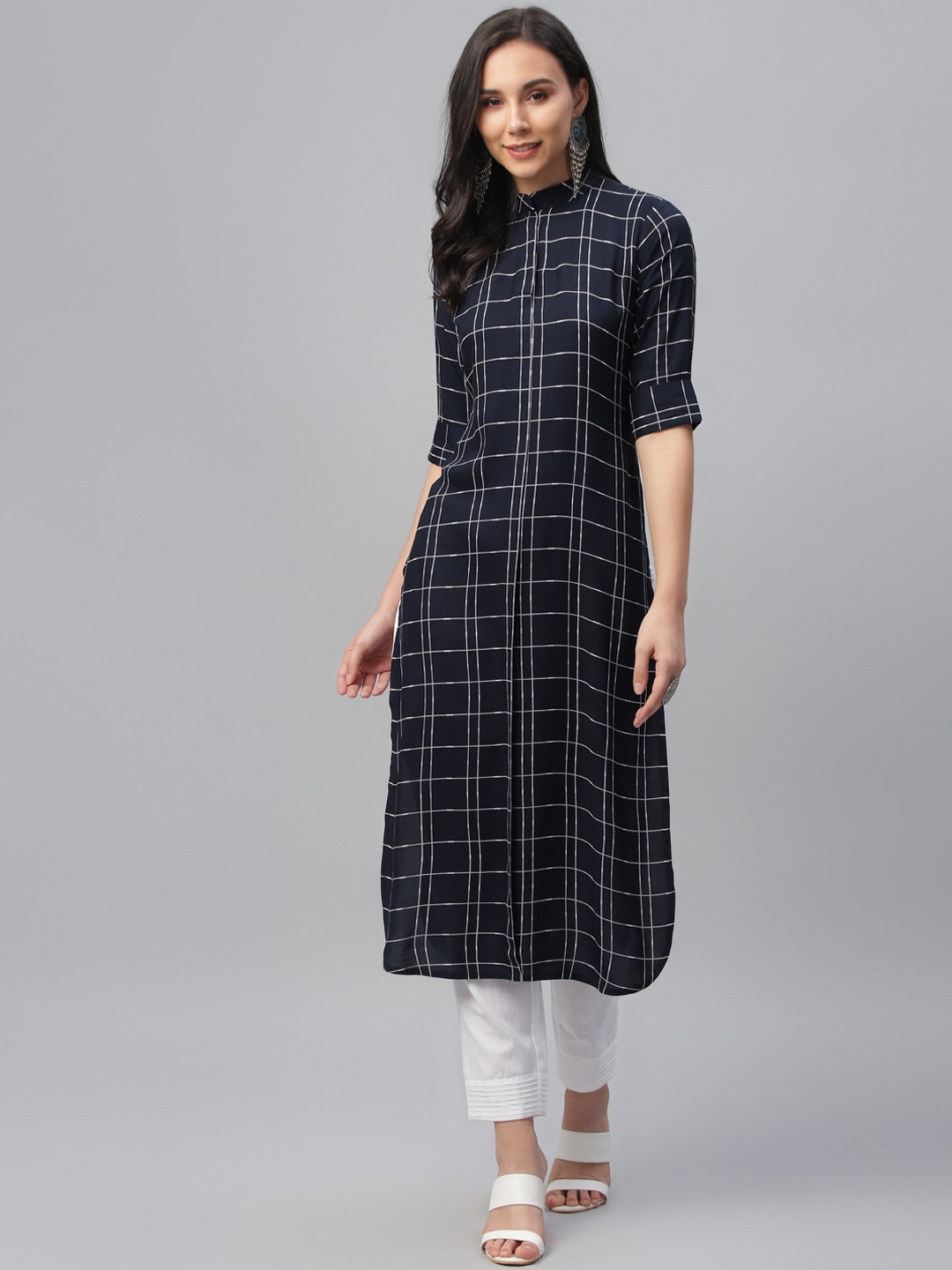 

Libas Women Blue Checked Pathani Kurta