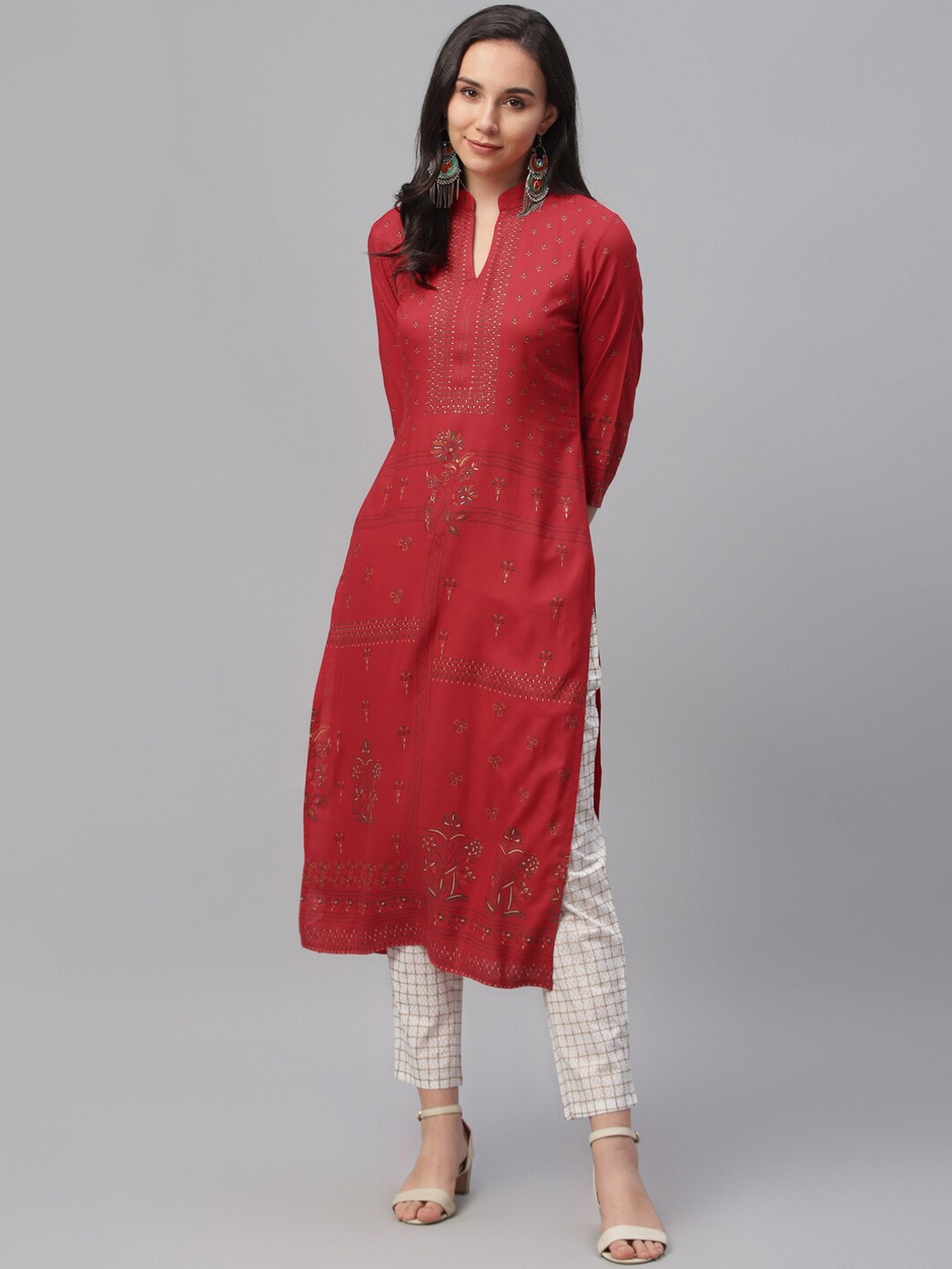 

Libas Women Red Printed Straight Kurta