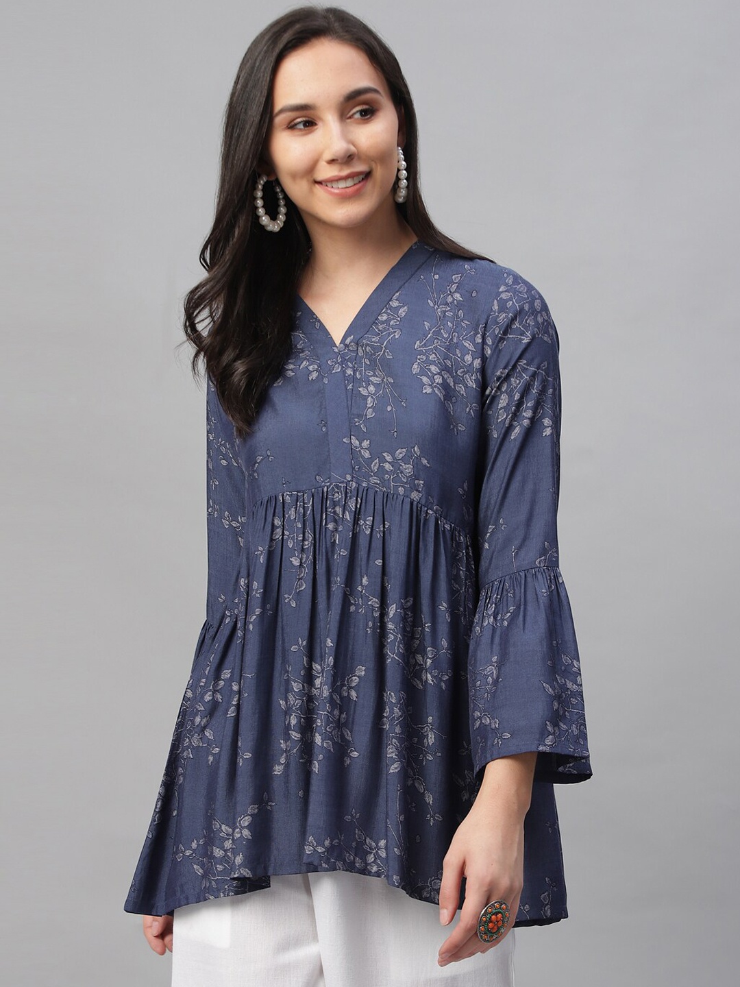 

Libas Women Blue & Grey Printed A-Line Kurti